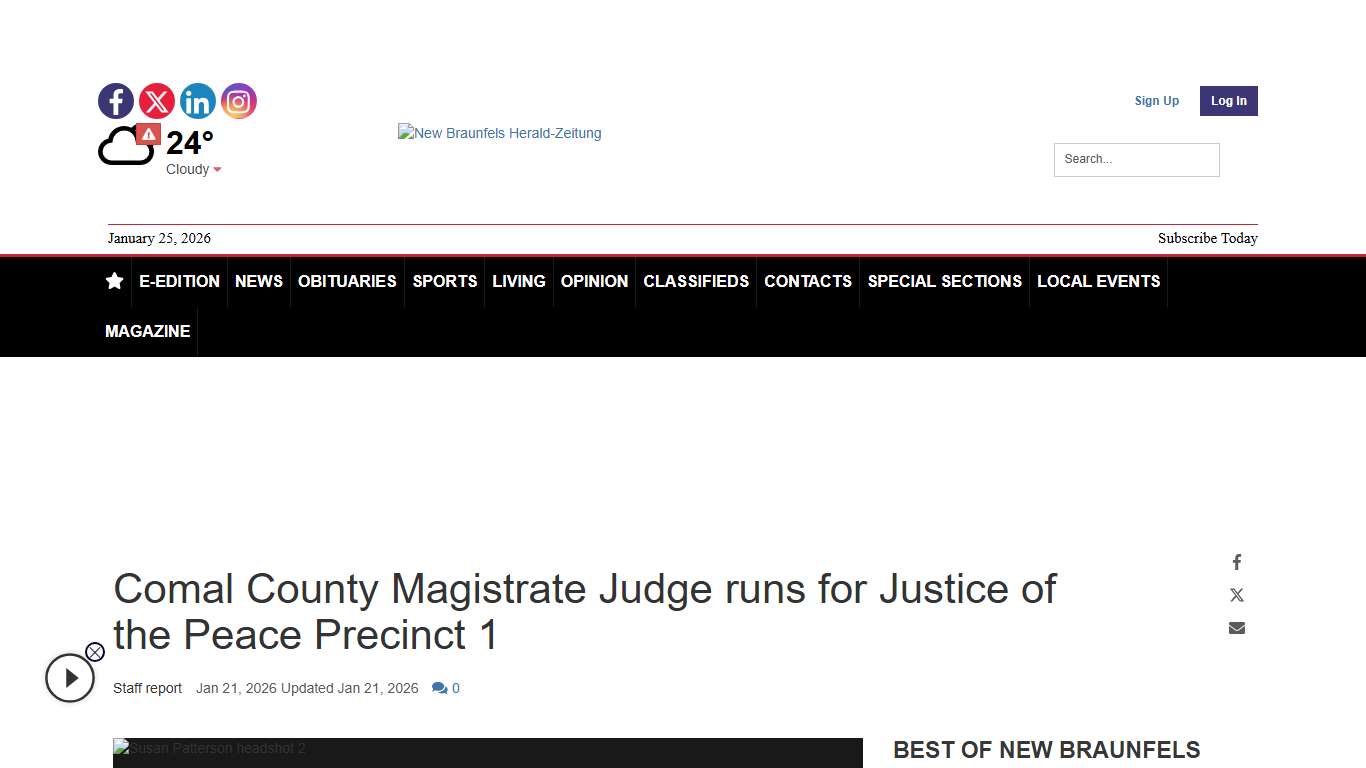 Comal County Magistrate Judge runs for Justice of the Peace Precinct 1 Election herald-zeitung.com