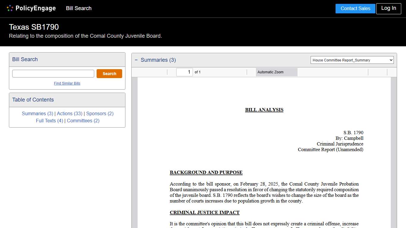 SB1790 Texas 2025-2026 Relating to the composition of the Comal County Juvenile Board. - Legislative Tracking PolicyEngage